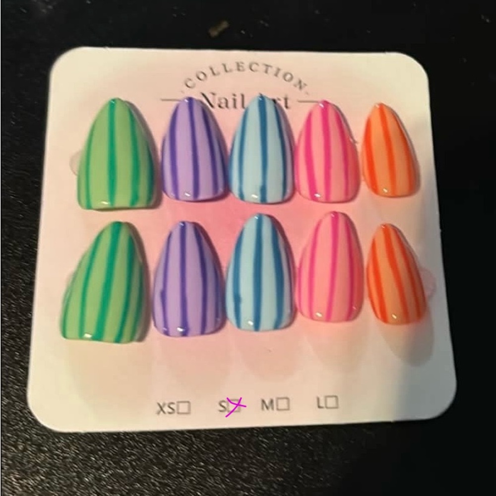 Striped Multicolor Press-On Nail Set - Women Other